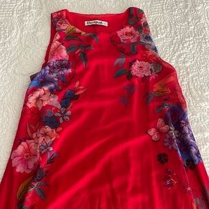 Desigual Red Floral Hi-Lo Sleeveless Layered Tunic Dress Women’s Size XL